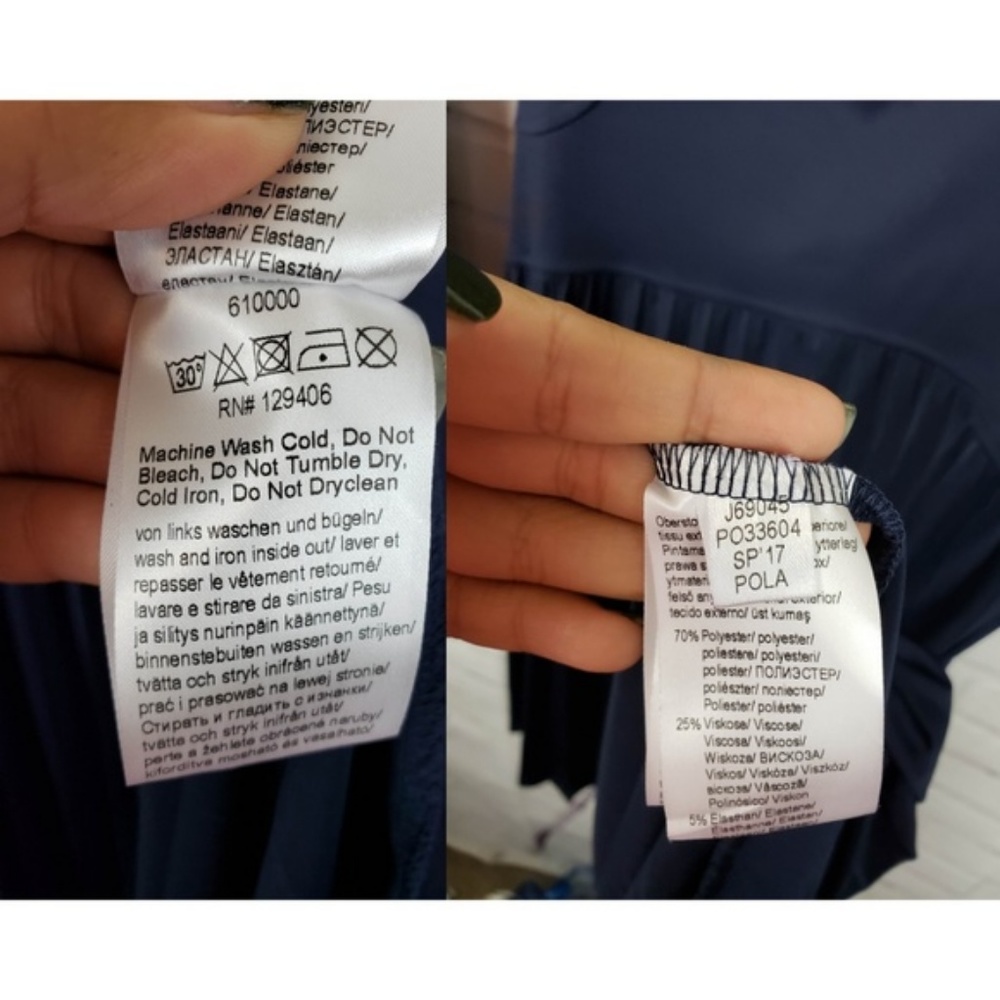 Venus Navy Pleated Long Sleeve Fit And Flare Dress - Picture 5 of 5